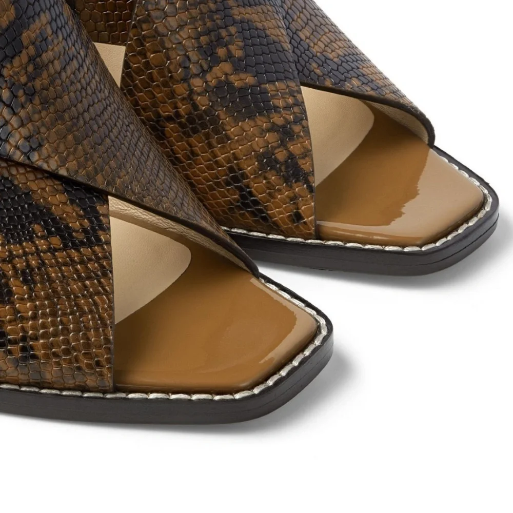 NWT Jimmy Choo Aix 85 Snake Printed Leather Sandals in Cuoio, Size 35.5
